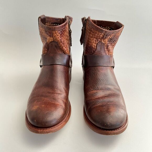 Sonora Isabella Leather Western Distressed Ankle Boots Brown 10 - Picture 4 of 12